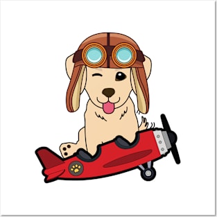 Cute golden retriever is in a vintage plane Posters and Art